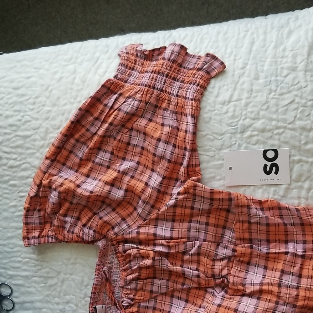 DONATED Plaid Puff Sleeve Top Pink Orange NWT - Picture 5 of 5